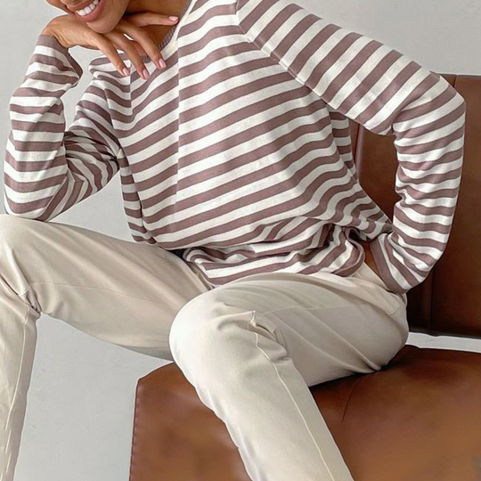 Women’s Striped Cotton-Blend Sweater – Soft Relaxed Long-Sleeve Knit