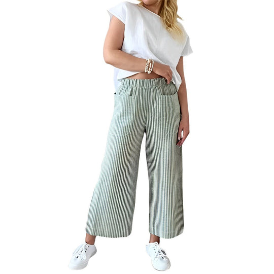 Women’s Striped Cotton Pants – Lightweight Relaxed Everyday Trousers