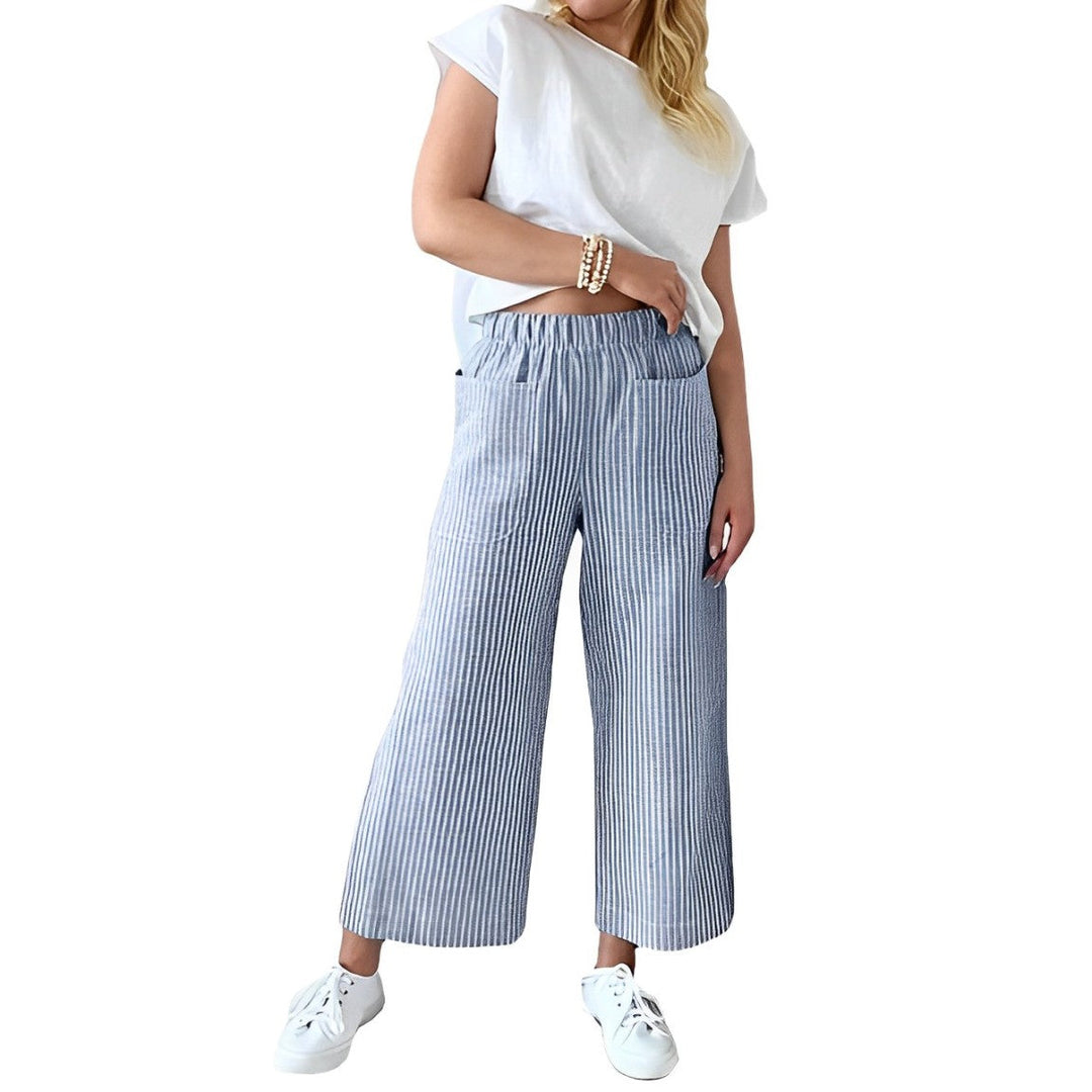 Women’s Striped Cotton Pants – Lightweight Relaxed Everyday Trousers