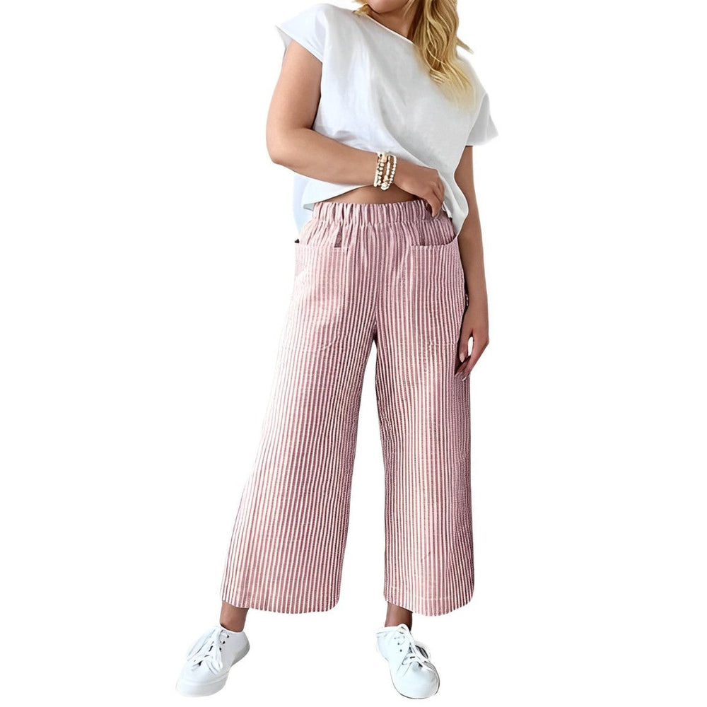 Women’s Striped Cotton Pants – Lightweight Relaxed Everyday Trousers