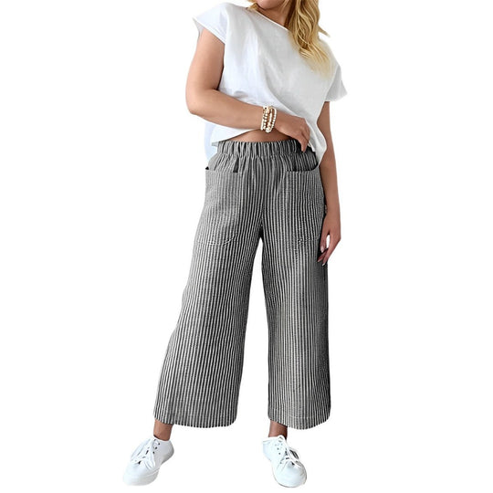 Women’s Striped Cotton Pants – Lightweight Relaxed Everyday Trousers