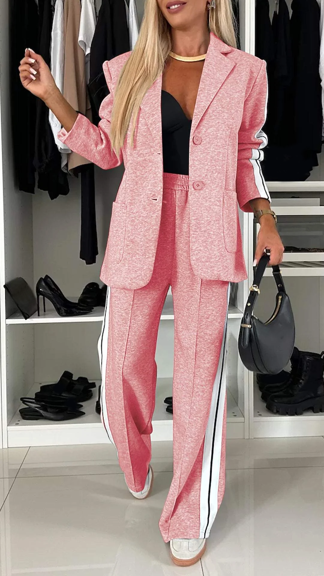 Women’s Striped Jacket and Wide-Leg Trouser Set – Relaxed Two-Piece Outfit