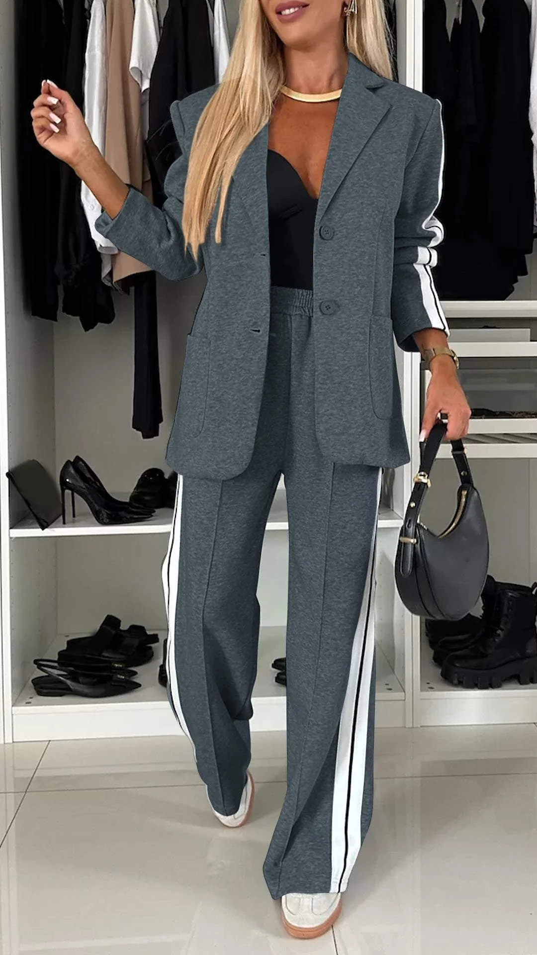 Women’s Striped Jacket and Wide-Leg Trouser Set – Relaxed Two-Piece Outfit