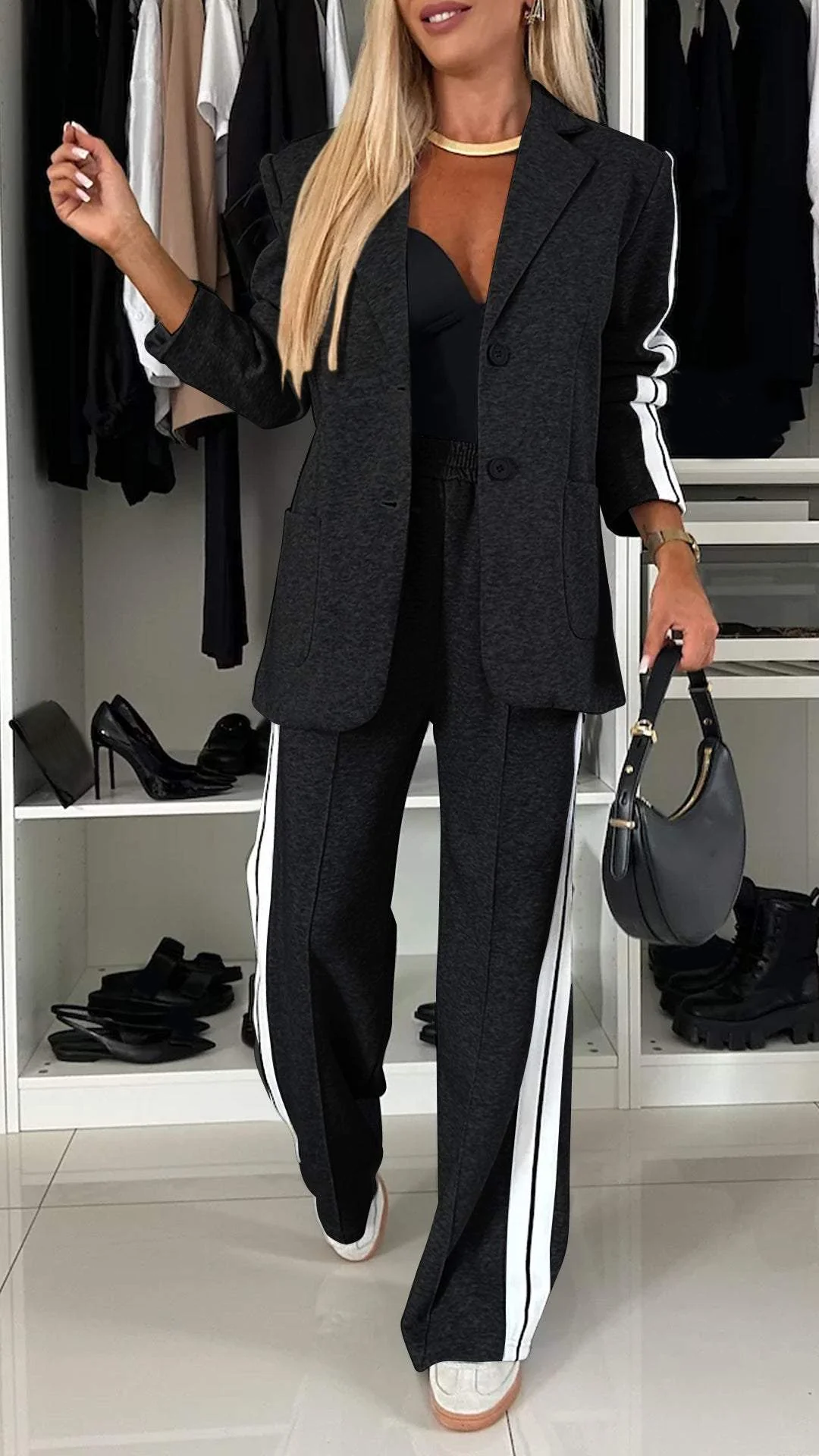 Women’s Striped Jacket and Wide-Leg Trouser Set – Relaxed Two-Piece Outfit