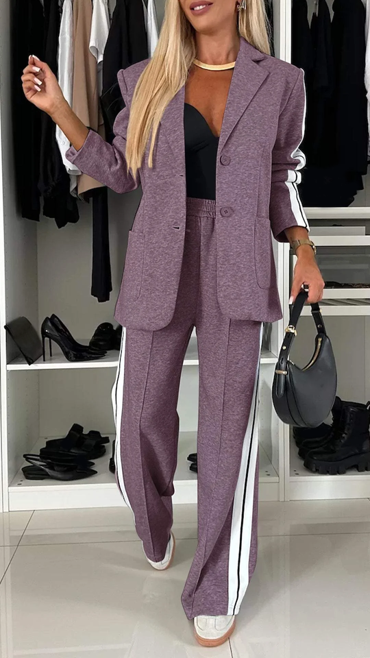 Women’s Striped Jacket and Wide-Leg Trouser Set – Relaxed Two-Piece Outfit
