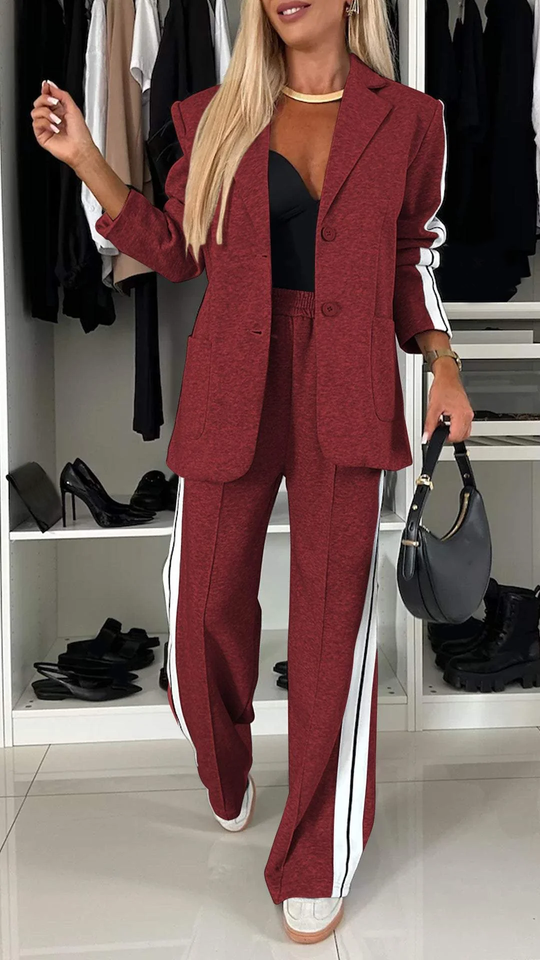 Women’s Striped Jacket and Wide-Leg Trouser Set – Relaxed Two-Piece Outfit