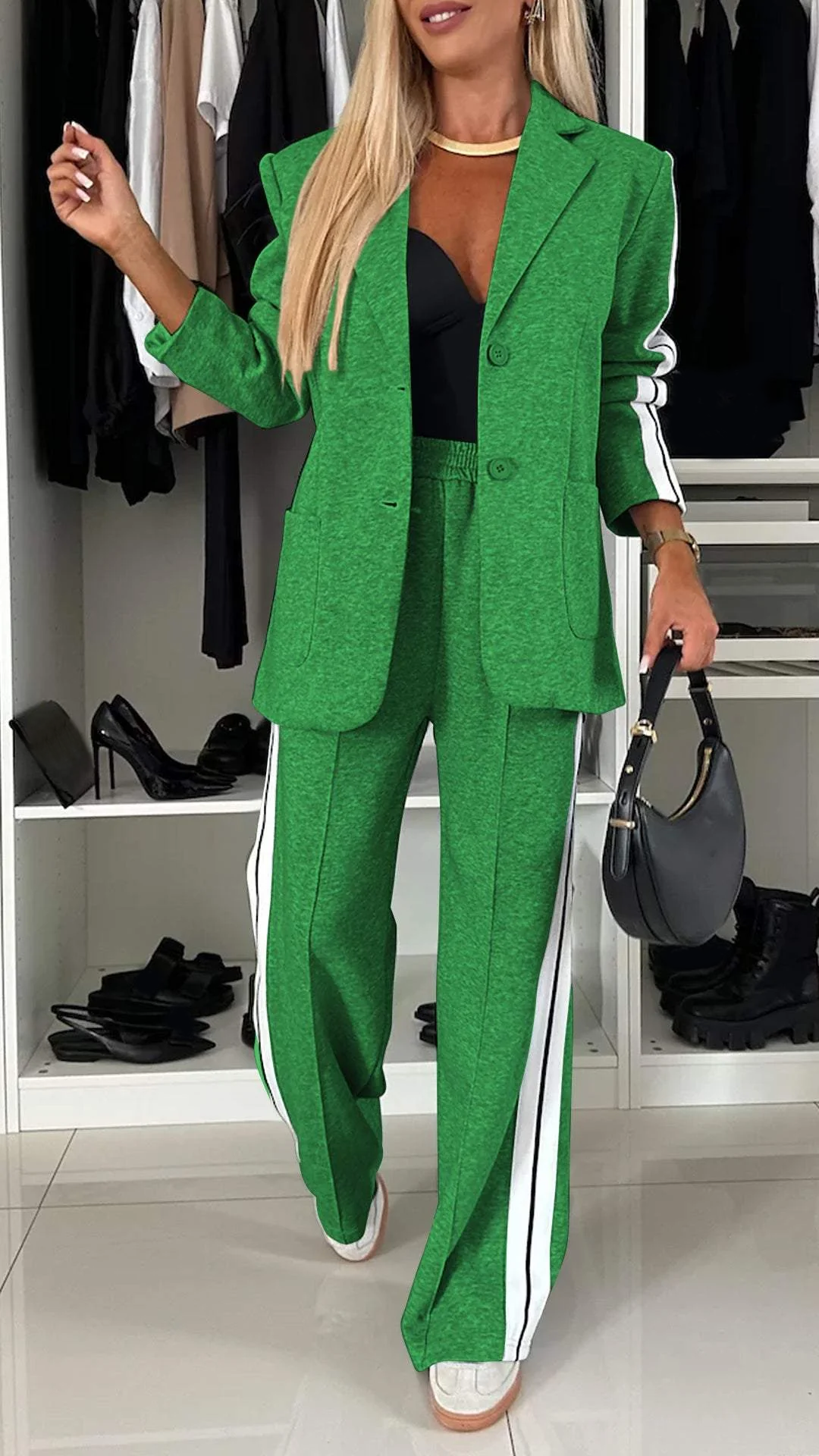 Women’s Striped Jacket and Wide-Leg Trouser Set – Relaxed Two-Piece Outfit