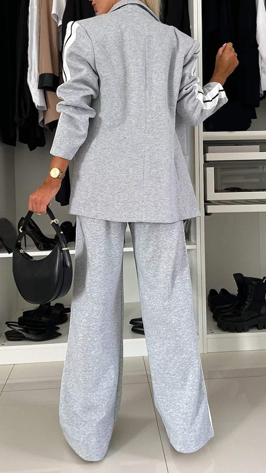 Women’s Striped Jacket and Wide-Leg Trouser Set – Relaxed Two-Piece Outfit