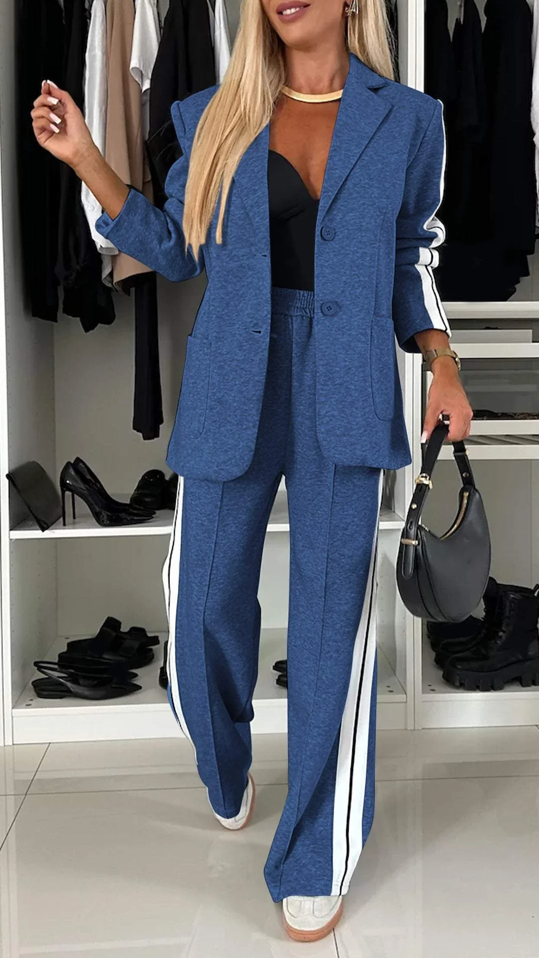 Women’s Striped Jacket and Wide-Leg Trouser Set – Relaxed Two-Piece Outfit