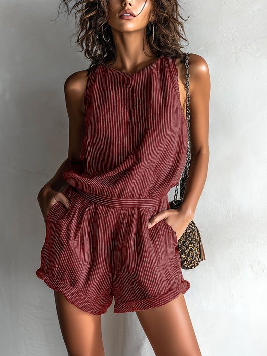 Women’s Striped Linen-Look Romper – Lightweight Summer Playsuit