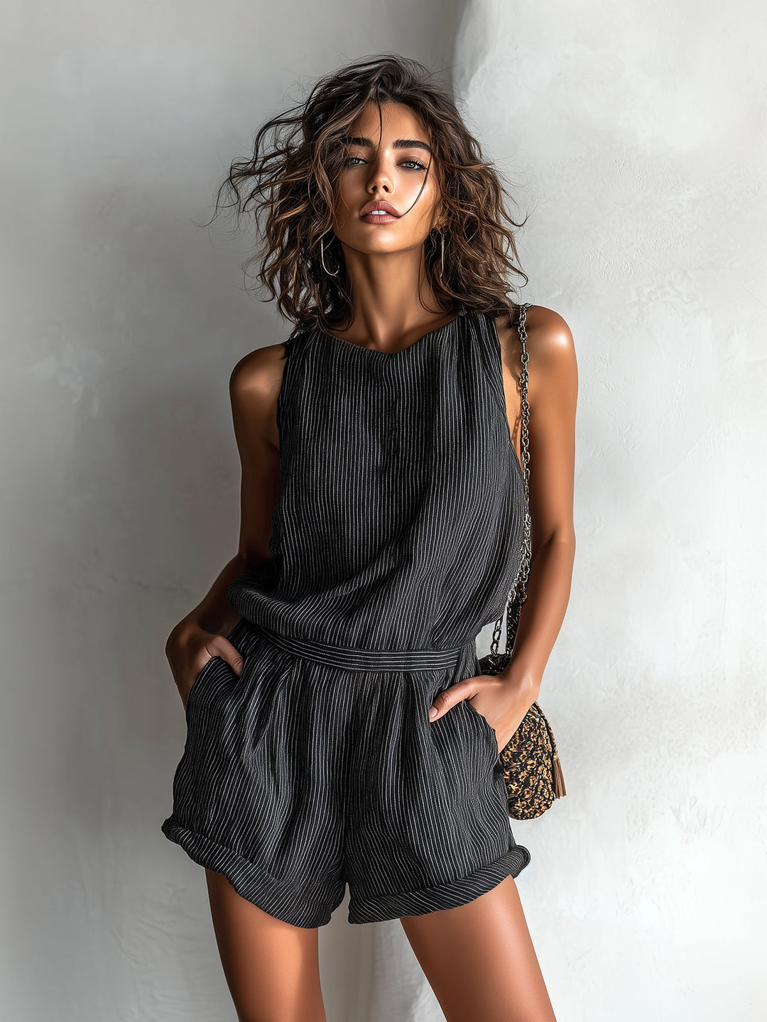 Women’s Striped Linen-Look Romper – Lightweight Summer Playsuit
