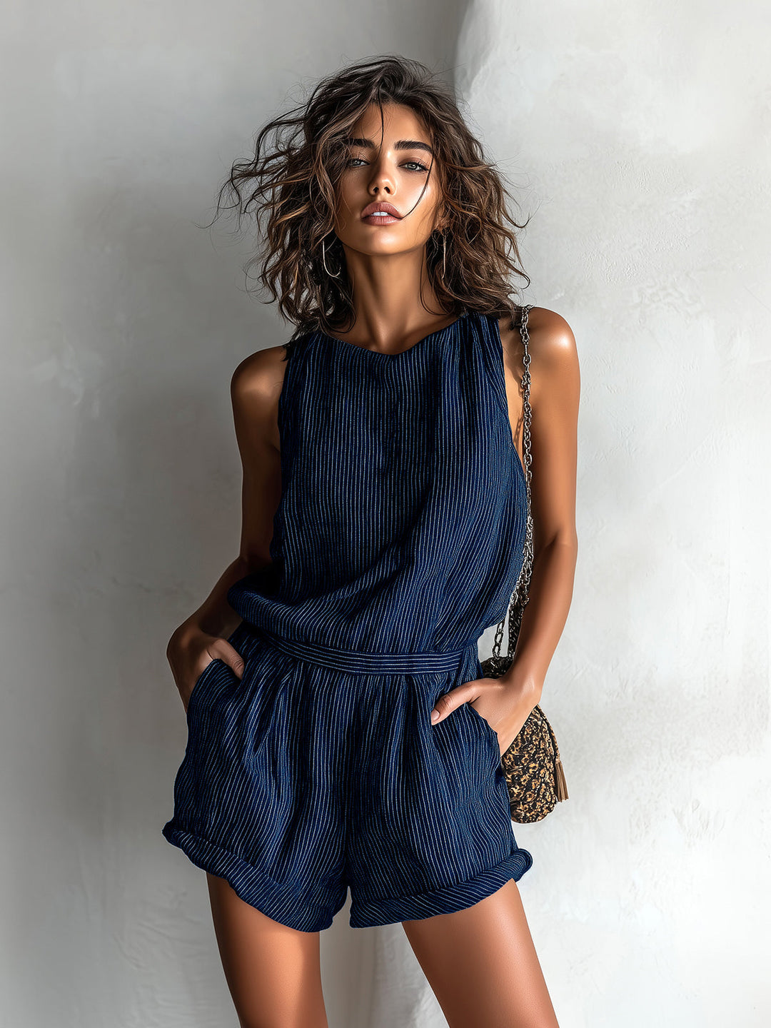 Women’s Striped Linen-Look Romper – Lightweight Summer Playsuit