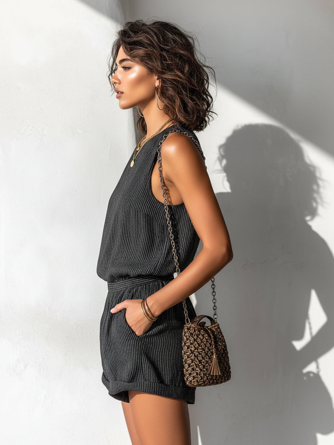 Women’s Striped Linen-Look Romper – Lightweight Summer Playsuit
