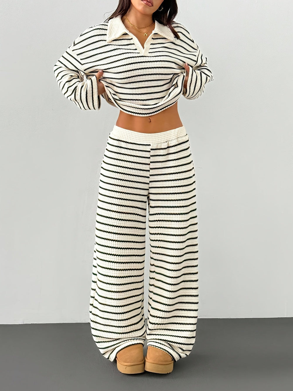 Women's Striped Loungewear Set – Matching Top and Trousers