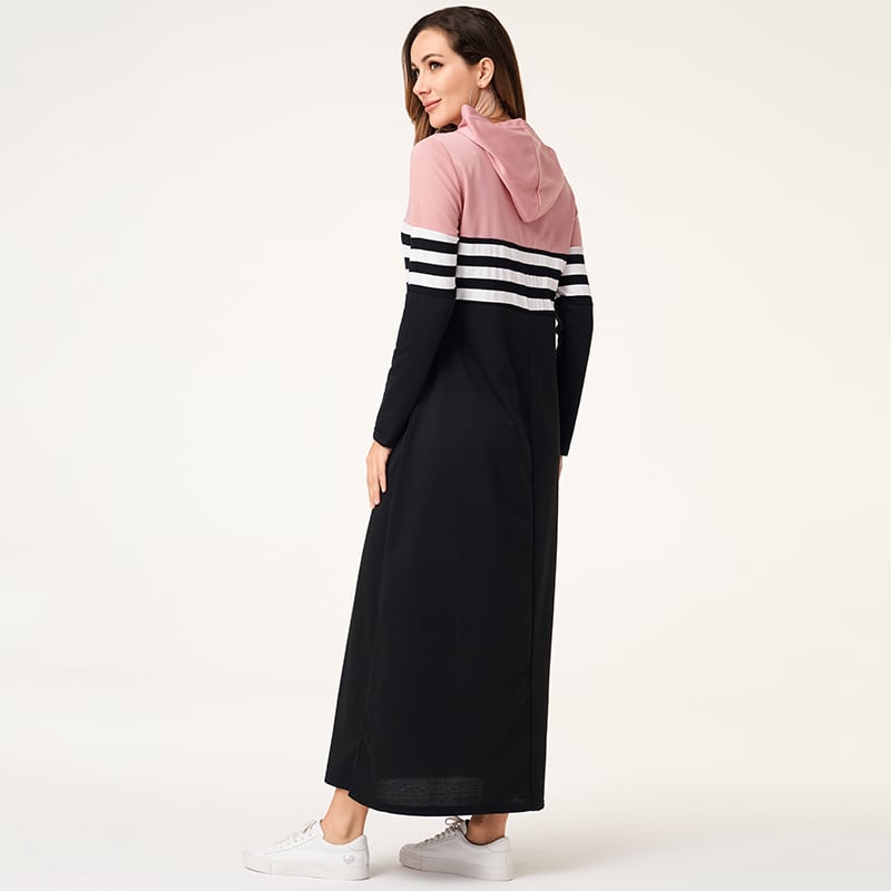 Women's Striped Patchwork Hooded Dress – Fitted Long-Sleeve Autumn Style