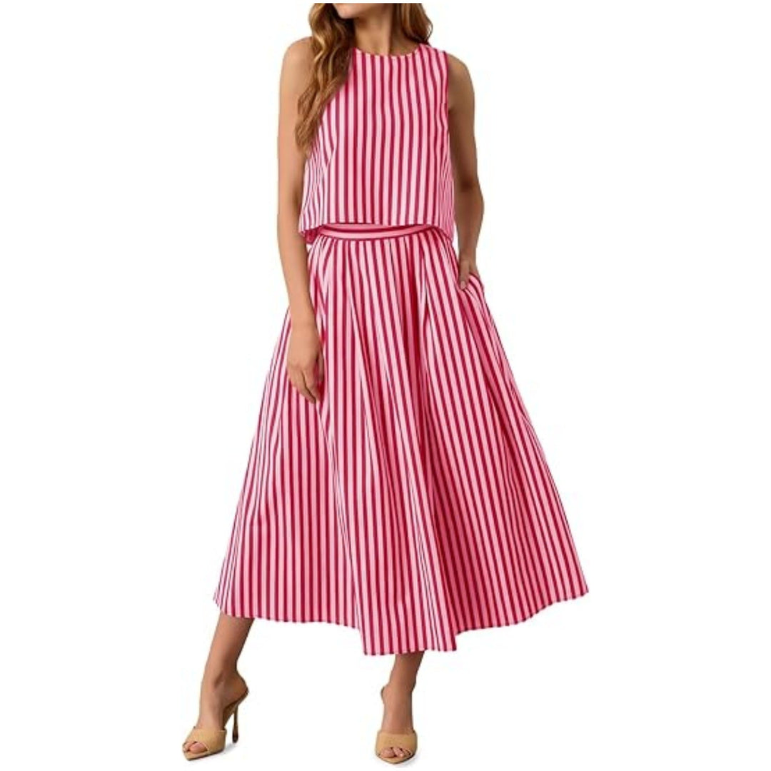 Women’s Striped Tank and Skirt Set – Printed Bohemian Two-Piece Outfit