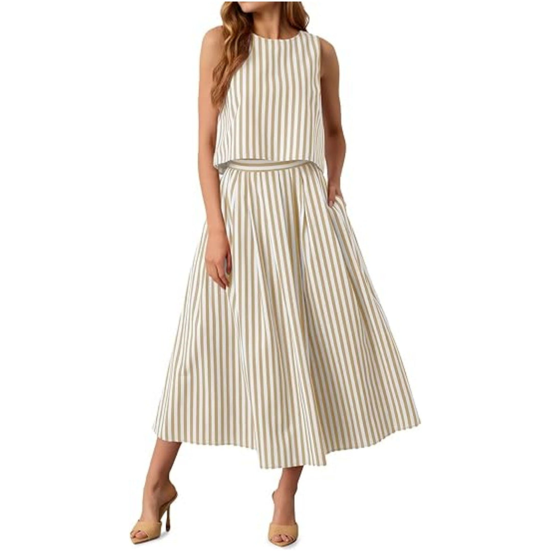 Women’s Striped Tank and Skirt Set – Printed Bohemian Two-Piece Outfit