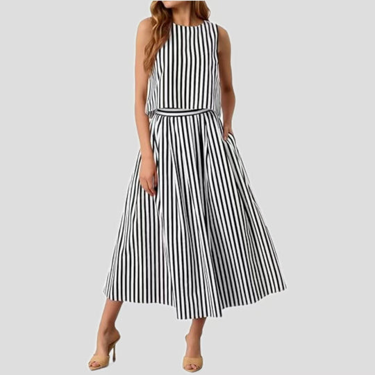 Women’s Striped Tank and Skirt Set – Printed Bohemian Two-Piece Outfit