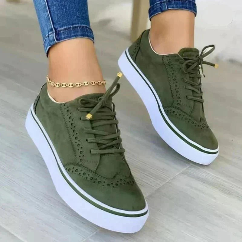 Women's Suede Lace-Up Walking Sneakers with Arch Support and Rubber Sole