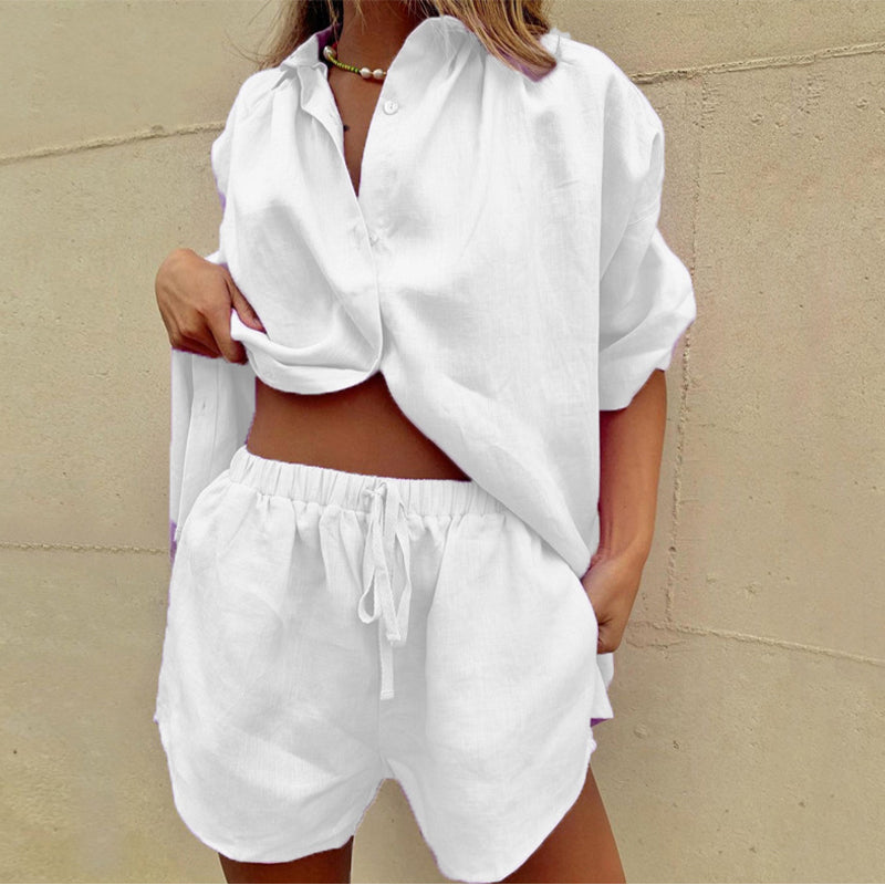 Women’s Summer Shirt and Shorts Set – Lightweight Wrinkle-Resistant Two-Piece Outfit