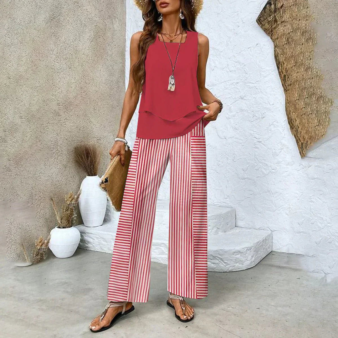 Women’s Summer Two-Piece Set – Cropped Top and High-Waist Flowing Trousers