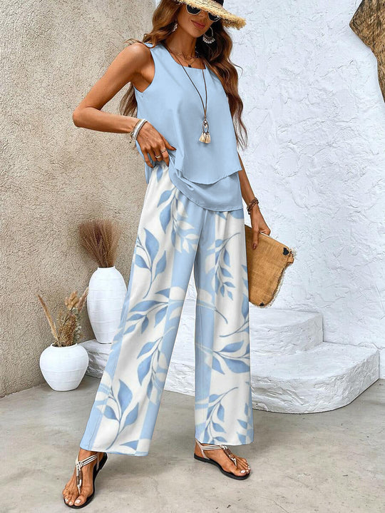 Women’s Summer Two-Piece Set – Cropped Top and High-Waist Flowing Trousers