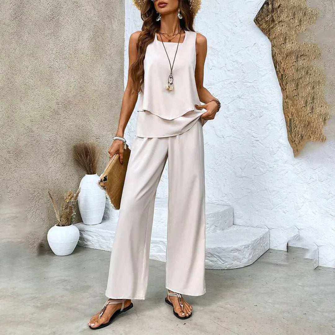 Women’s Summer Two-Piece Set – Cropped Top and High-Waist Flowing Trousers