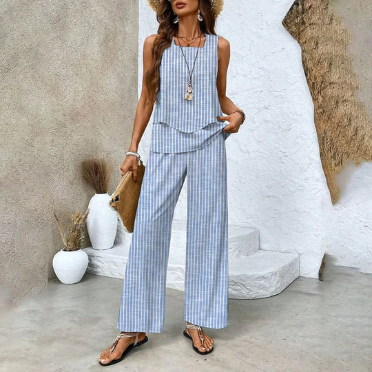 Women’s Summer Two-Piece Set – Cropped Top and High-Waist Flowing Trousers