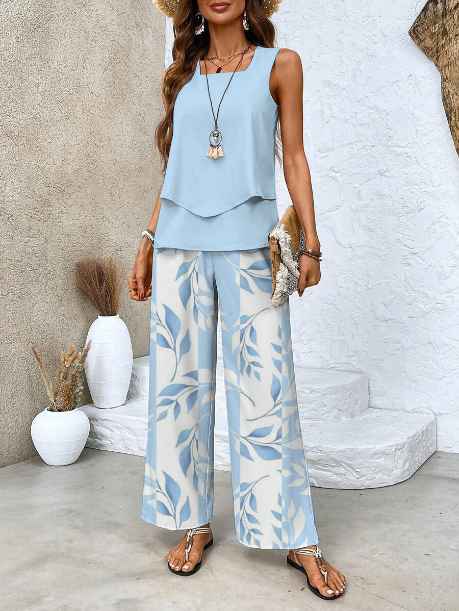 Women’s Summer Two-Piece Set – Cropped Top and High-Waist Flowing Trousers