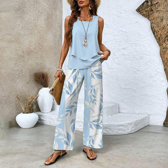Women’s Summer Two-Piece Set – Cropped Top and High-Waist Flowing Trousers