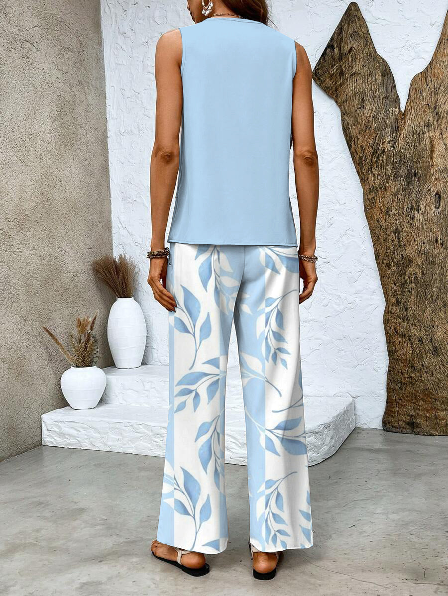 Women’s Summer Two-Piece Set – Cropped Top and High-Waist Flowing Trousers