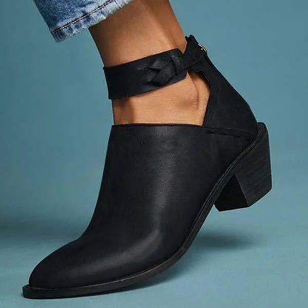 Women's Synthetic Leather Ankle Boots with Block Heel and Side Zip, EU 35–41