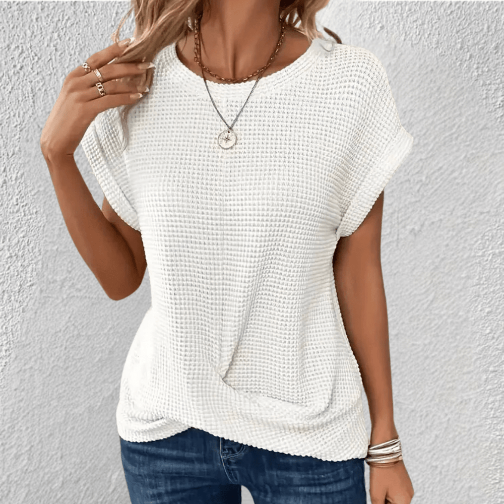 Women's Textured Round-Neck Waffle-Knit Top