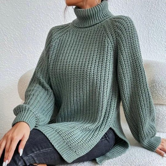 Women’s Textured Turtleneck Sweater – Soft Relaxed Long-Sleeve Knit