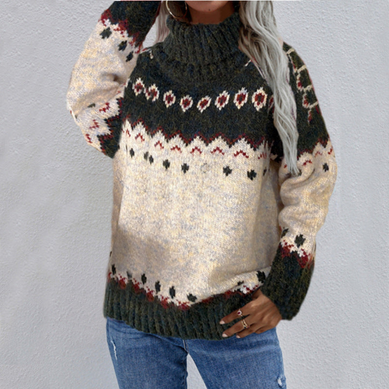 Women's Thick Fair Isle Sweater – Relaxed Crew-Neck Knit
