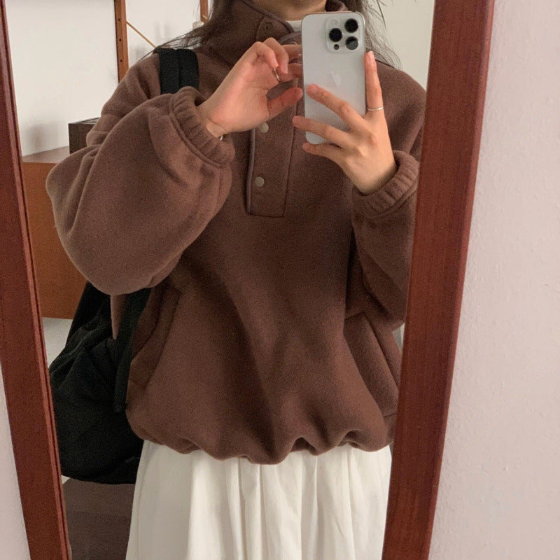 Women's Thick Fleece Funnel-Neck Pullover – Warm Relaxed Winter Top