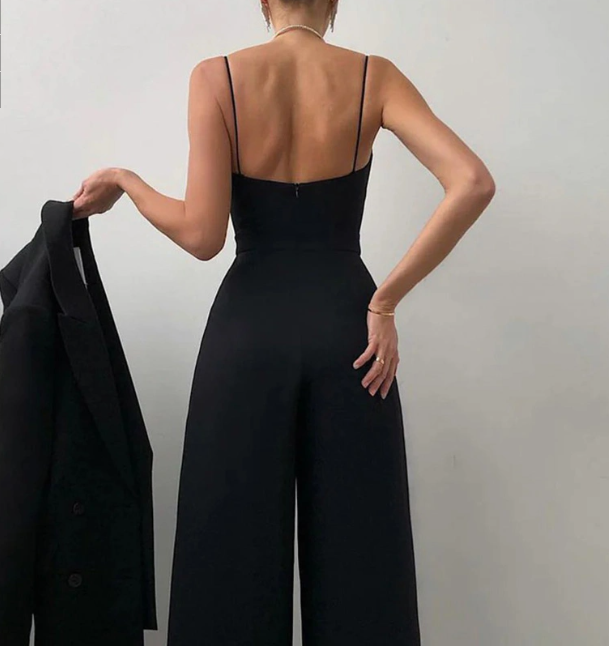 Women's Thin-Strap Wide-Leg Jumpsuit – Flowing Evening Style