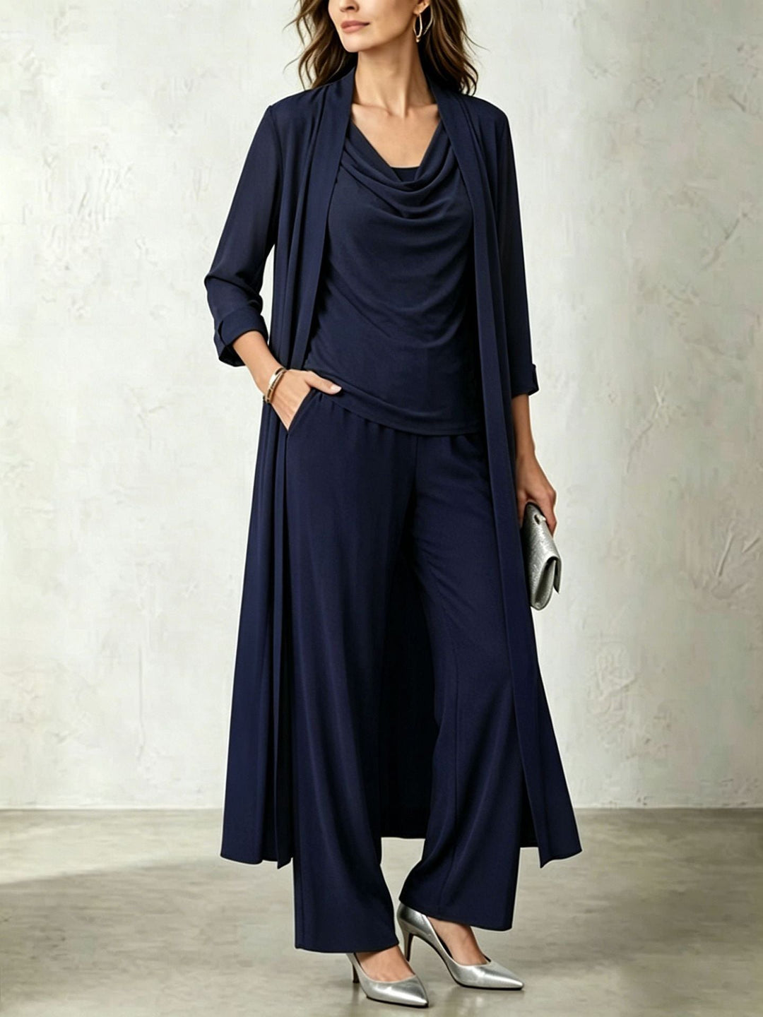 Women’s Three-Piece Outfit – Long Cardigan and Matching Trousers