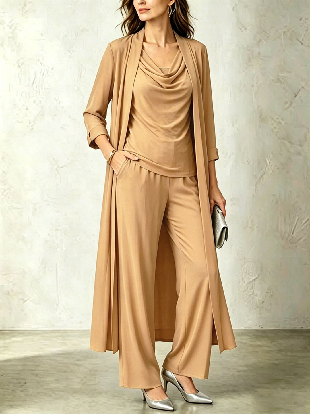 Women’s Three-Piece Outfit – Long Cardigan and Matching Trousers