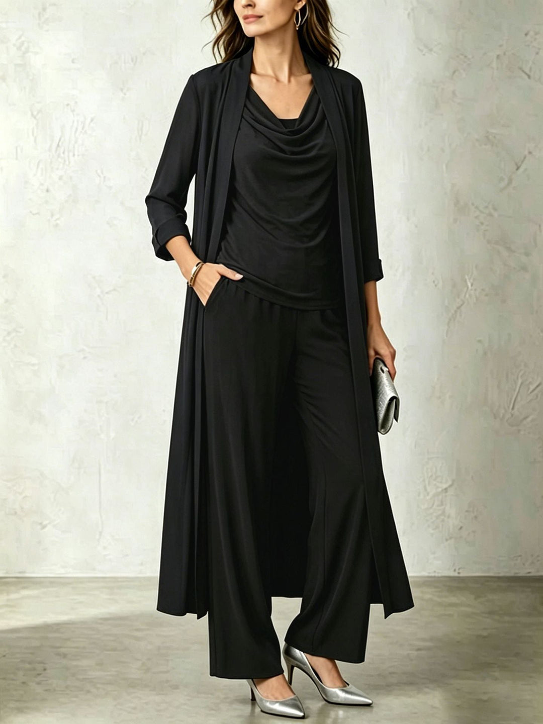 Women’s Three-Piece Outfit – Long Cardigan and Matching Trousers