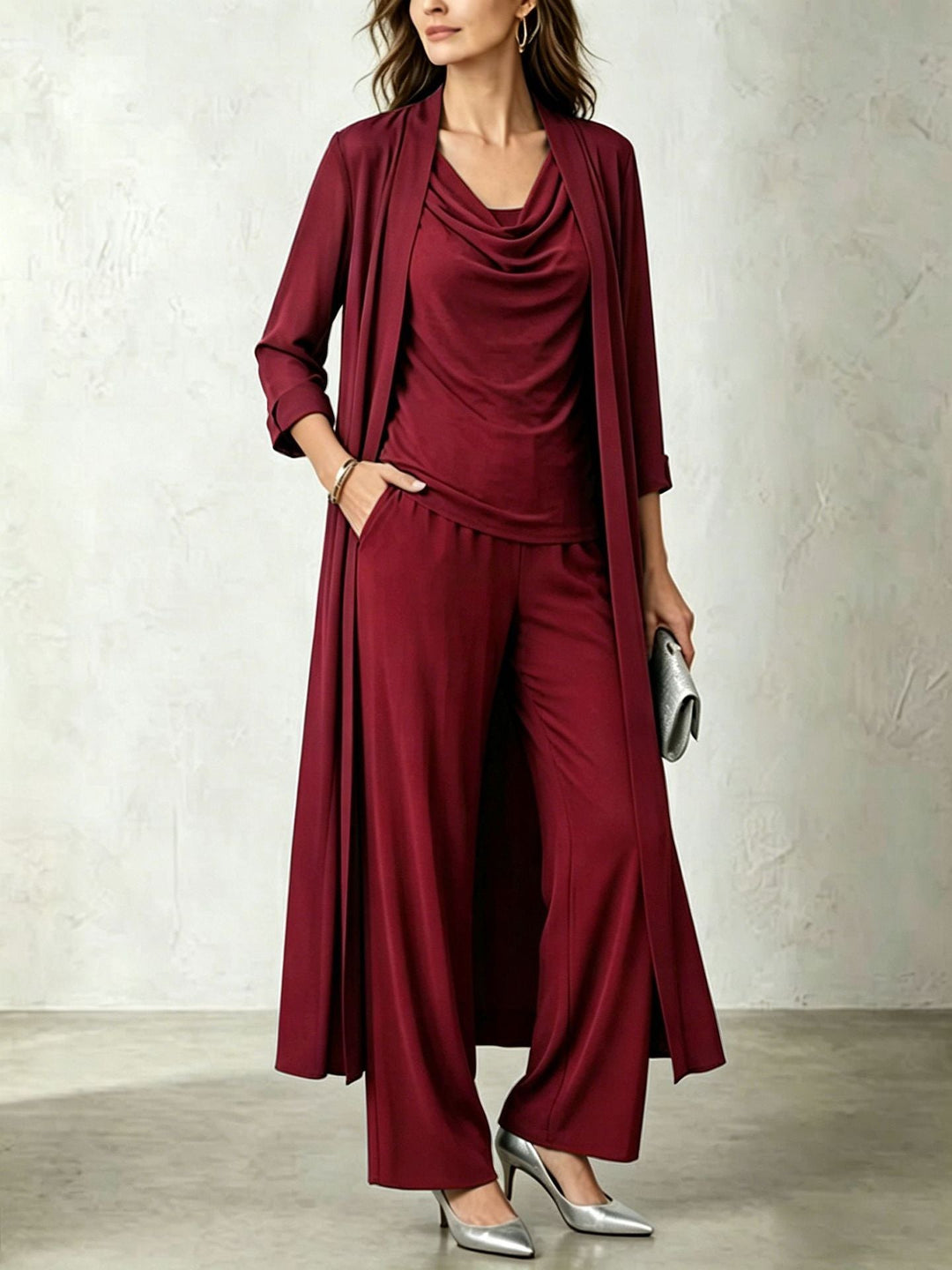 Women’s Three-Piece Outfit – Long Cardigan and Matching Trousers