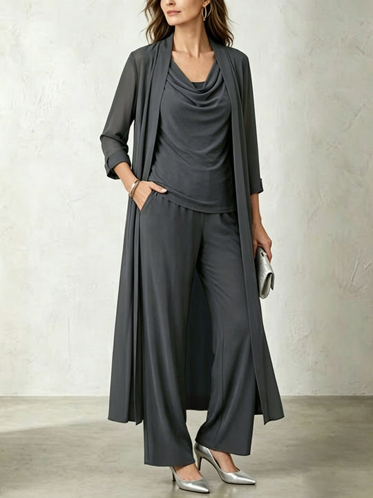 Women’s Three-Piece Outfit – Long Cardigan and Matching Trousers