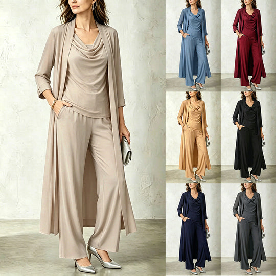 Women’s Three-Piece Outfit – Long Cardigan and Matching Trousers