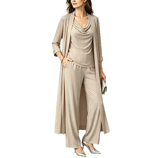 Women’s Three-Piece Outfit – Long Cardigan and Matching Trousers