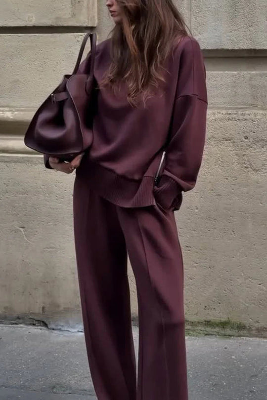 Women’s Turtleneck Lounge Set – Oversized Top and Wide-Leg Trousers
