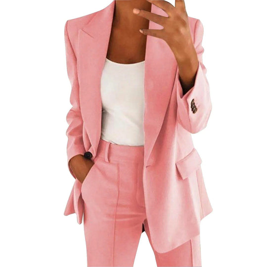 Women’s Two-Piece Business Suit – Fitted Blazer and High-Waist Tapered Trousers