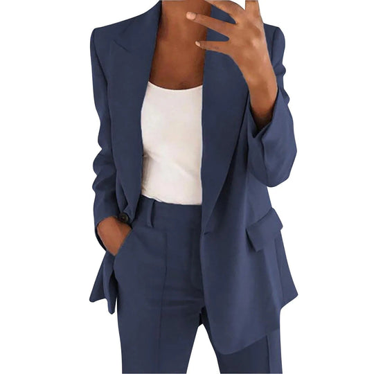 Women’s Two-Piece Business Suit – Fitted Blazer and High-Waist Tapered Trousers