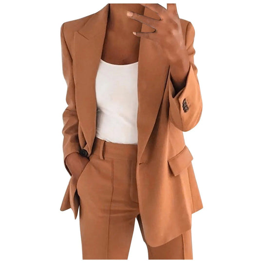 Women’s Two-Piece Business Suit – Fitted Blazer and High-Waist Tapered Trousers