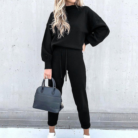 Women’s Two-Piece Lounge Tracksuit – High-Neck Top and Drawstring Trousers