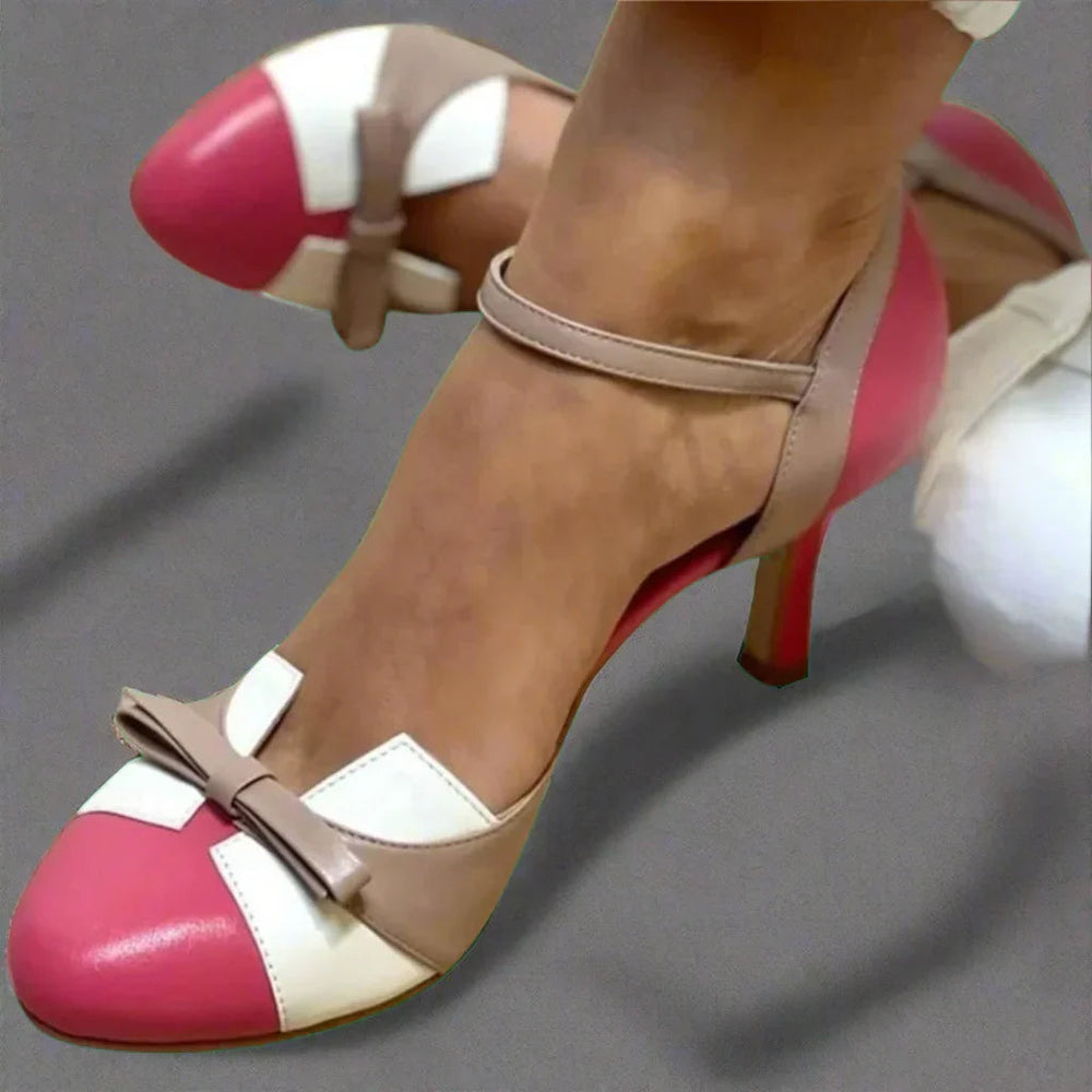 Women's Two-Tone Closed-Toe Pumps with Stable Mid Heel